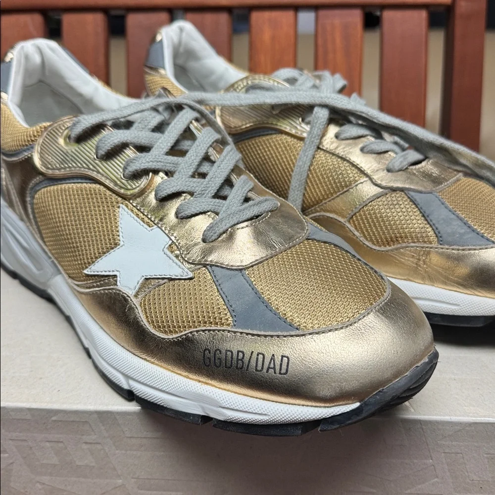 Golden Goose Dad Star Gold Leather and mesh Sneakers - Picture 2 of 6